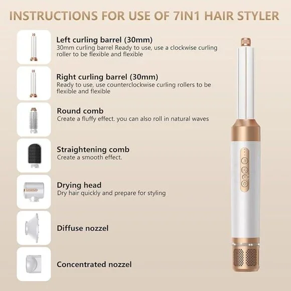 Hair Dryer Brush,7 in1 Blow Dryer Brush Hair Styler (NEW) - Picture 4 of 7